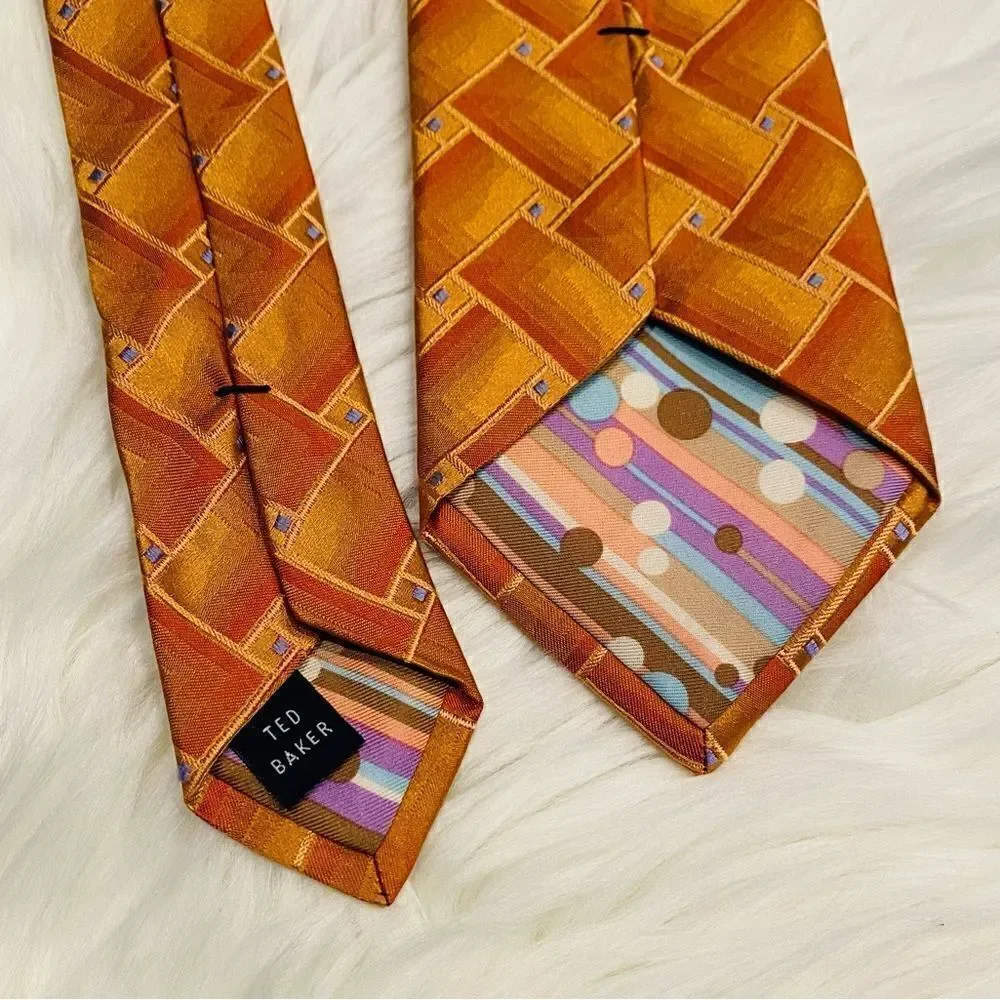 Ted Baker Hand Crafted Orange Geometric Silk Neck Tie
